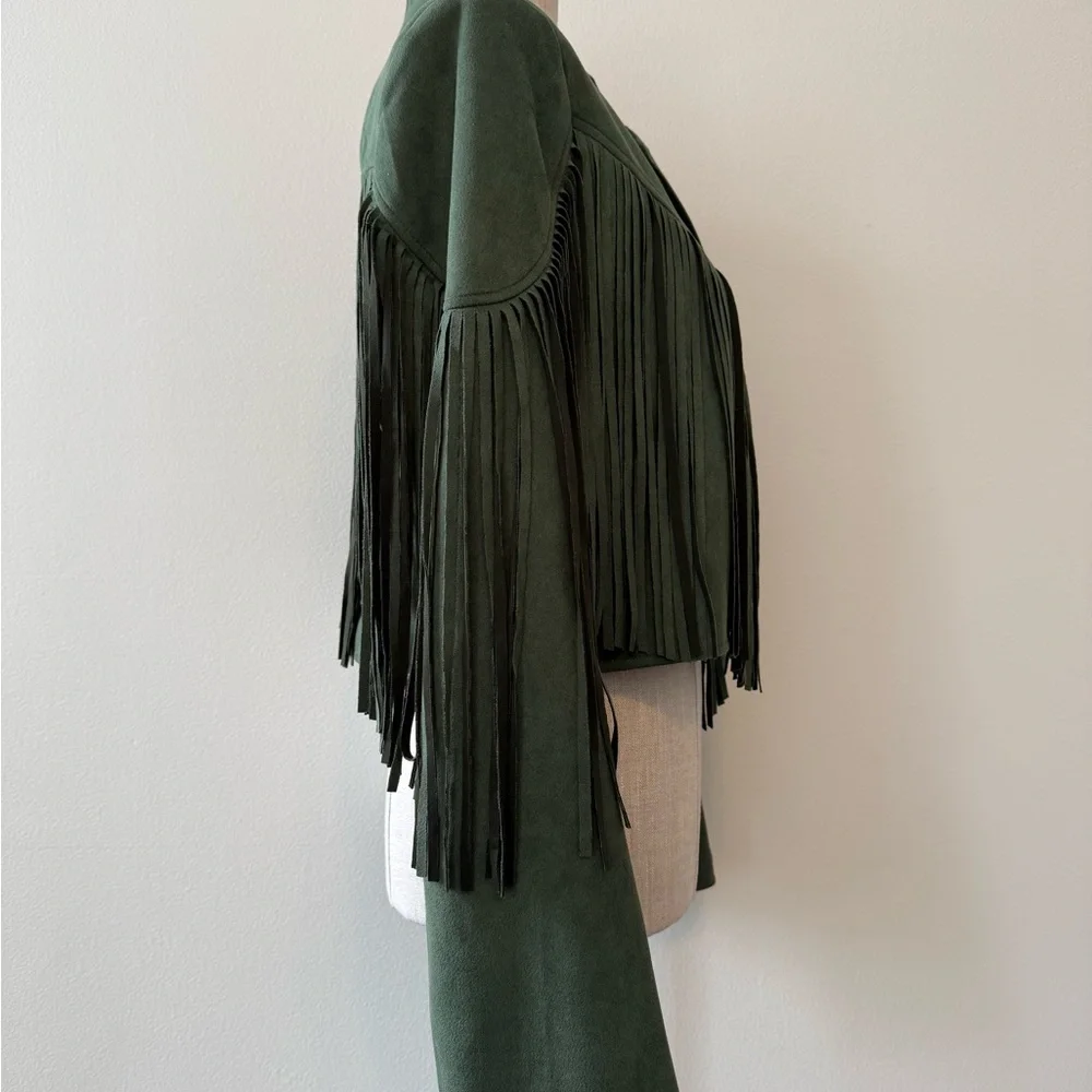 Green Fringe Bomber Jacket - Picture 3 of 7